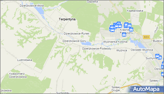 mapa Dzierzkowice-Podwody, Dzierzkowice-Podwody na mapie Targeo