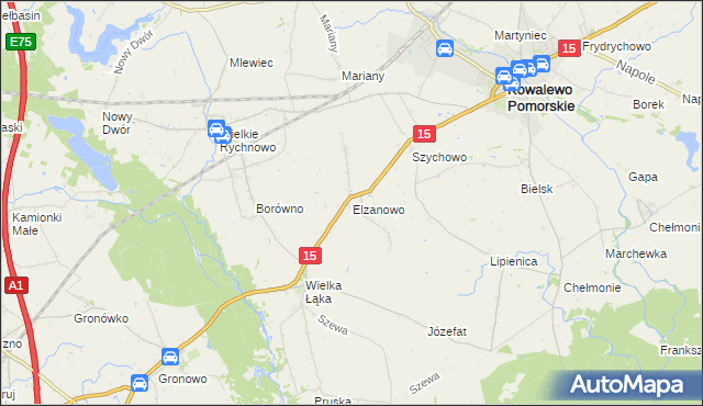mapa Elzanowo gmina Kowalewo Pomorskie, Elzanowo gmina Kowalewo Pomorskie na mapie Targeo