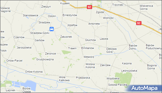 mapa Emilianów gmina Bedlno, Emilianów gmina Bedlno na mapie Targeo