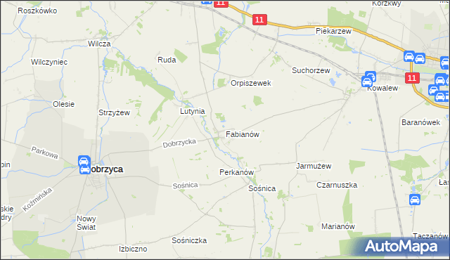 mapa Fabianów gmina Dobrzyca, Fabianów gmina Dobrzyca na mapie Targeo