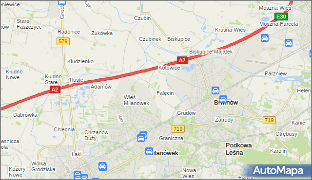 mapa Falęcin gmina Brwinów, Falęcin gmina Brwinów na mapie Targeo