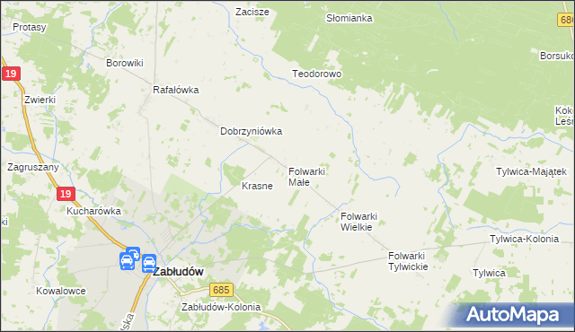 mapa Folwarki Małe, Folwarki Małe na mapie Targeo