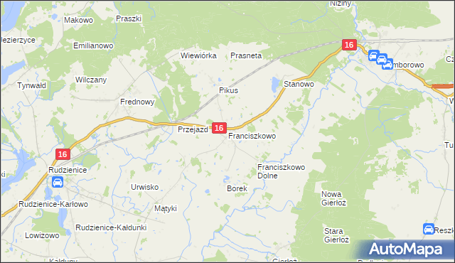 mapa Franciszkowo gmina Iława, Franciszkowo gmina Iława na mapie Targeo