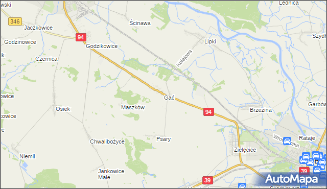 mapa Gać gmina Oława, Gać gmina Oława na mapie Targeo