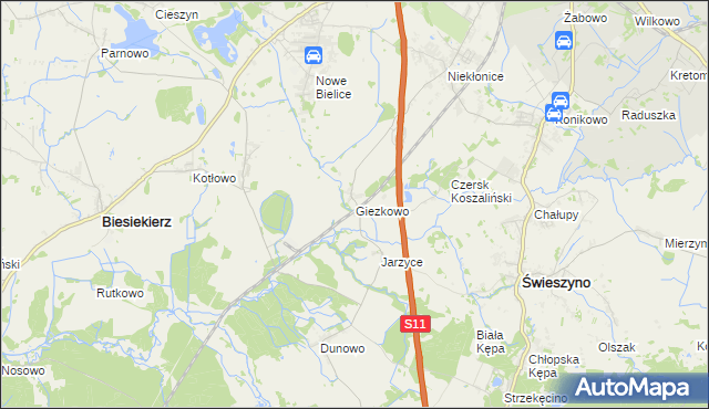 mapa Giezkowo, Giezkowo na mapie Targeo