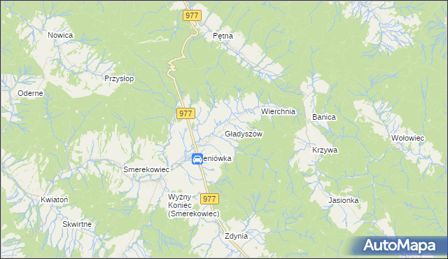 mapa Gładyszów, Gładyszów na mapie Targeo