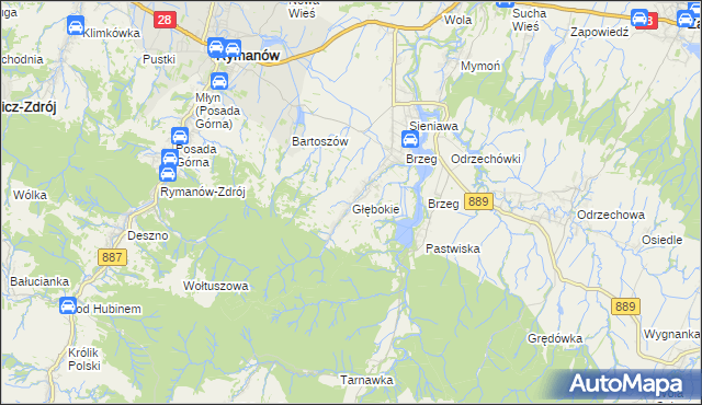 mapa Głębokie gmina Rymanów, Głębokie gmina Rymanów na mapie Targeo