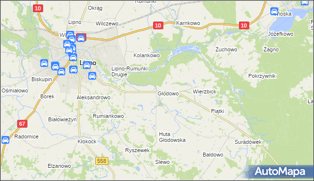 mapa Głodowo gmina Lipno, Głodowo gmina Lipno na mapie Targeo