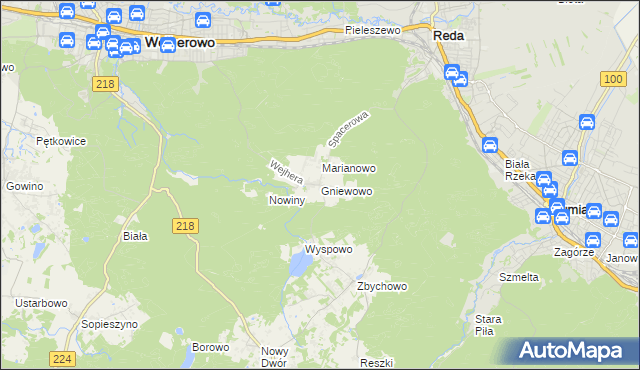 mapa Gniewowo gmina Wejherowo, Gniewowo gmina Wejherowo na mapie Targeo