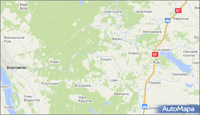 mapa Gnojno gmina Bobrowniki, Gnojno gmina Bobrowniki na mapie Targeo