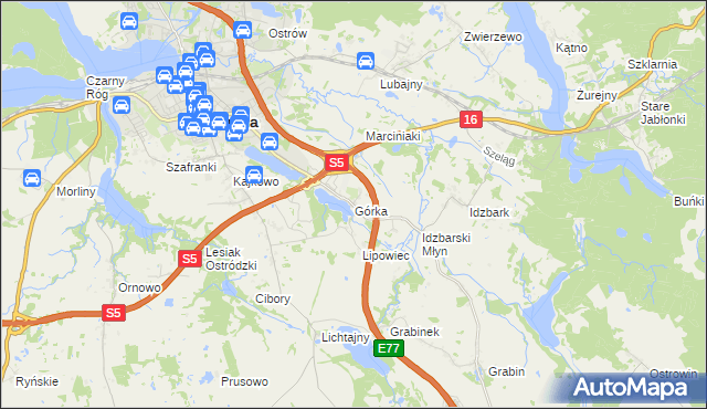 mapa Górka gmina Ostróda, Górka gmina Ostróda na mapie Targeo