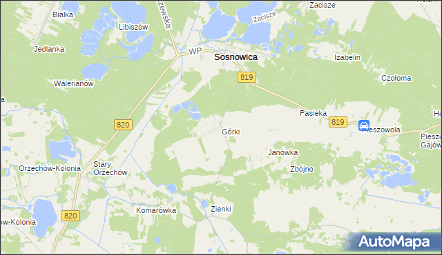 mapa Górki gmina Sosnowica, Górki gmina Sosnowica na mapie Targeo