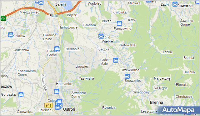 mapa Górki Małe gmina Brenna, Górki Małe gmina Brenna na mapie Targeo