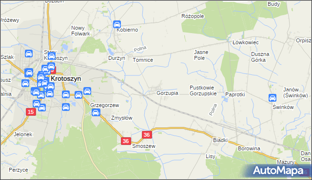 mapa Gorzupia gmina Krotoszyn, Gorzupia gmina Krotoszyn na mapie Targeo