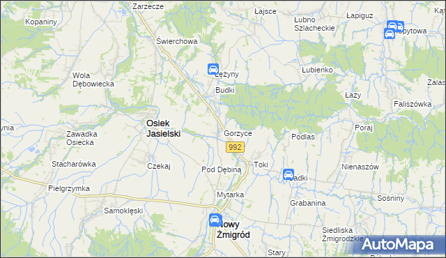 mapa Gorzyce gmina Nowy Żmigród, Gorzyce gmina Nowy Żmigród na mapie Targeo