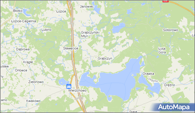 mapa Grąbczyn gmina Szczecinek, Grąbczyn gmina Szczecinek na mapie Targeo