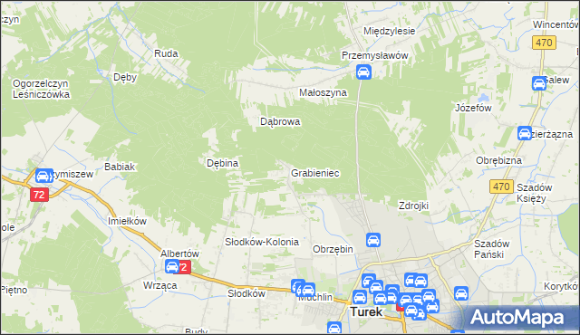 mapa Grabieniec gmina Turek, Grabieniec gmina Turek na mapie Targeo