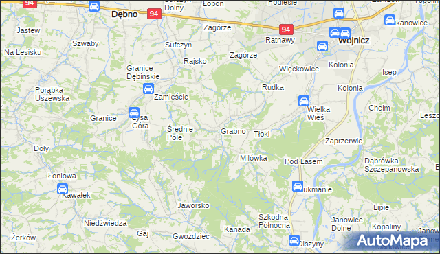 mapa Grabno gmina Wojnicz, Grabno gmina Wojnicz na mapie Targeo