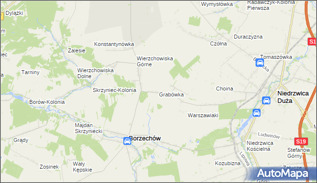 mapa Grabówka gmina Borzechów, Grabówka gmina Borzechów na mapie Targeo