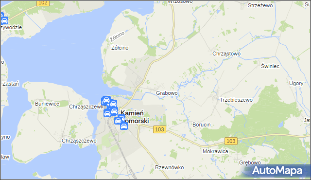 mapa Grabowo gmina Kamień Pomorski, Grabowo gmina Kamień Pomorski na mapie Targeo