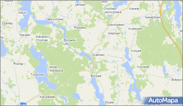 mapa Grabowo gmina Mrągowo, Grabowo gmina Mrągowo na mapie Targeo