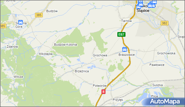 mapa Grochowa gmina Bardo, Grochowa gmina Bardo na mapie Targeo