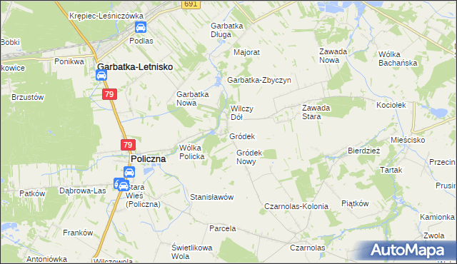 mapa Gródek gmina Policzna, Gródek gmina Policzna na mapie Targeo