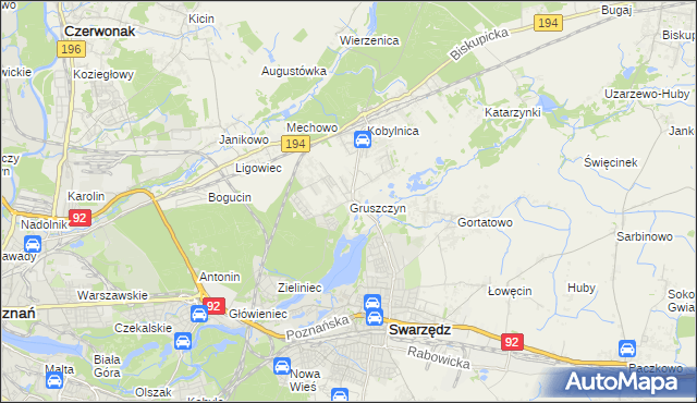mapa Gruszczyn gmina Swarzędz, Gruszczyn gmina Swarzędz na mapie Targeo
