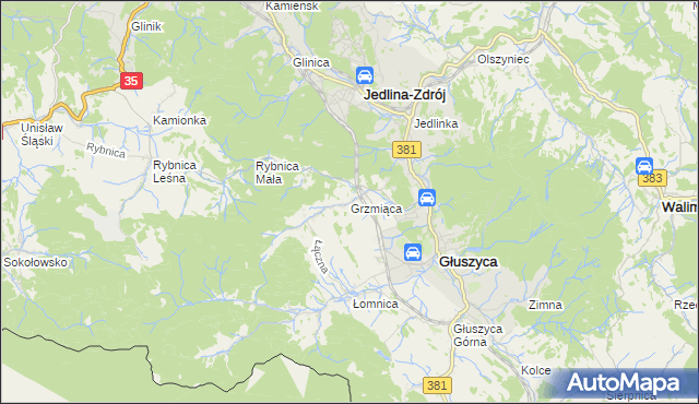 mapa Grzmiąca gmina Głuszyca, Grzmiąca gmina Głuszyca na mapie Targeo