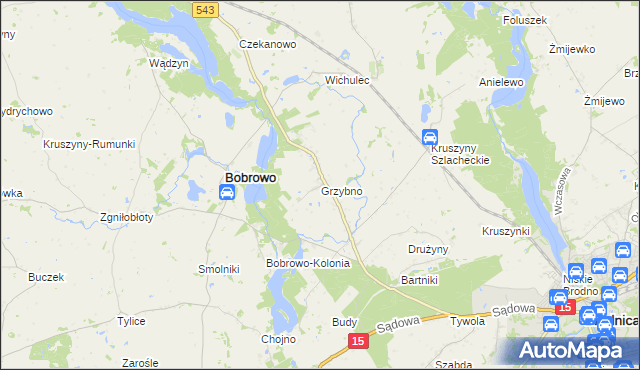 mapa Grzybno gmina Bobrowo, Grzybno gmina Bobrowo na mapie Targeo
