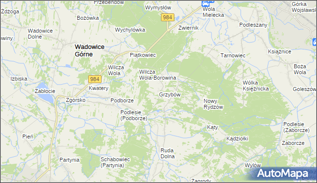 mapa Grzybów gmina Wadowice Górne, Grzybów gmina Wadowice Górne na mapie Targeo