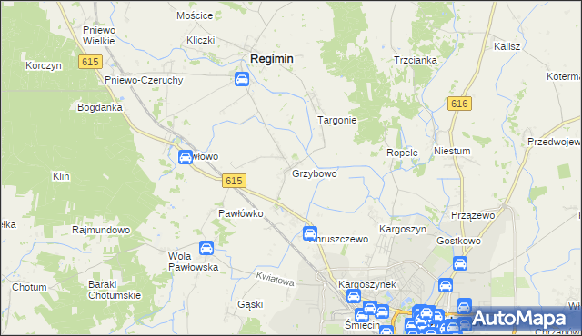mapa Grzybowo gmina Regimin, Grzybowo gmina Regimin na mapie Targeo