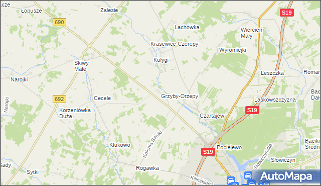 mapa Grzyby-Orzepy, Grzyby-Orzepy na mapie Targeo