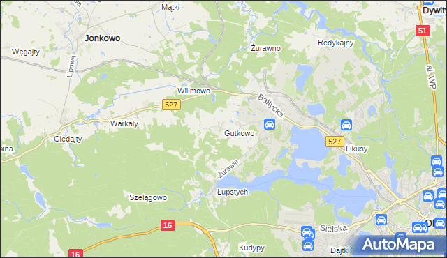 mapa Gutkowo gmina Jonkowo, Gutkowo gmina Jonkowo na mapie Targeo