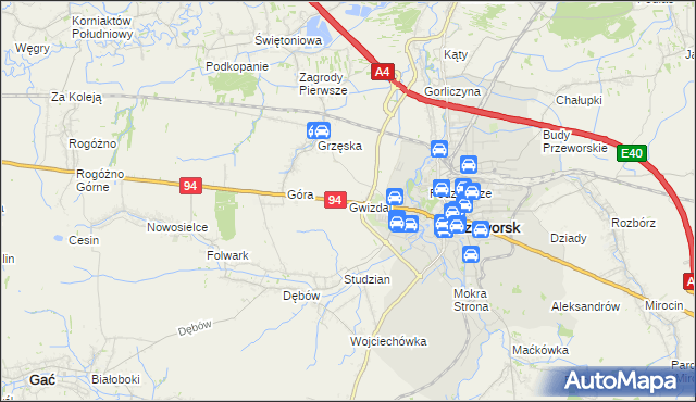 mapa Gwizdaj, Gwizdaj na mapie Targeo