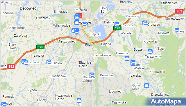 mapa Harbutowice gmina Skoczów, Harbutowice gmina Skoczów na mapie Targeo