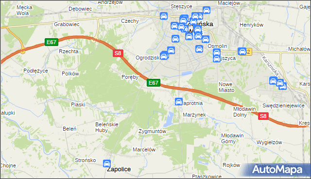 mapa Holendry gmina Zapolice, Holendry gmina Zapolice na mapie Targeo