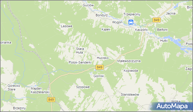 mapa Hucisko gmina Krasnobród, Hucisko gmina Krasnobród na mapie Targeo