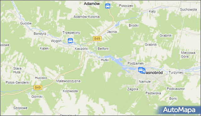 mapa Hutki gmina Krasnobród, Hutki gmina Krasnobród na mapie Targeo