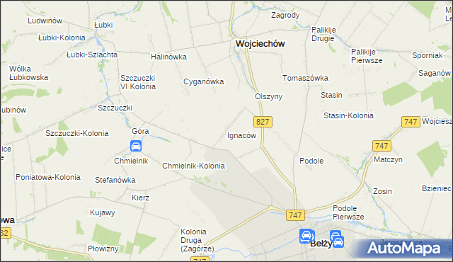 mapa Ignaców gmina Wojciechów, Ignaców gmina Wojciechów na mapie Targeo
