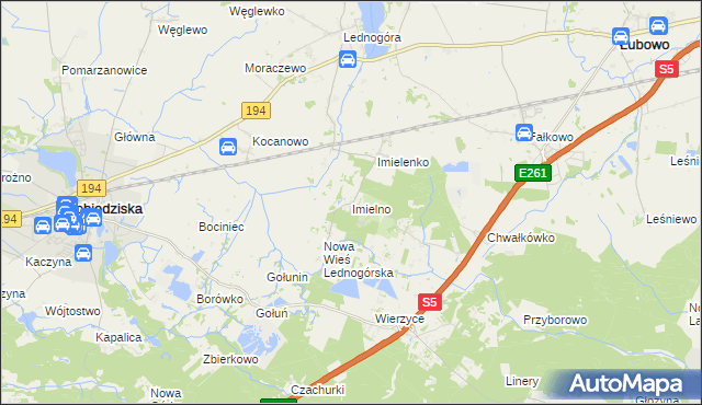 mapa Imielno gmina Łubowo, Imielno gmina Łubowo na mapie Targeo