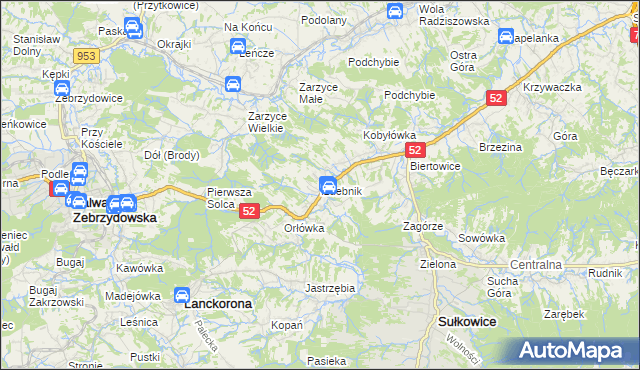 mapa Izdebnik gmina Lanckorona, Izdebnik gmina Lanckorona na mapie Targeo