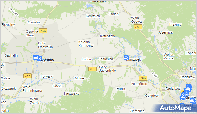 mapa Jabłonica gmina Szydłów, Jabłonica gmina Szydłów na mapie Targeo
