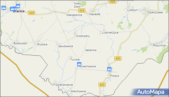mapa Jabłonka gmina Branice, Jabłonka gmina Branice na mapie Targeo