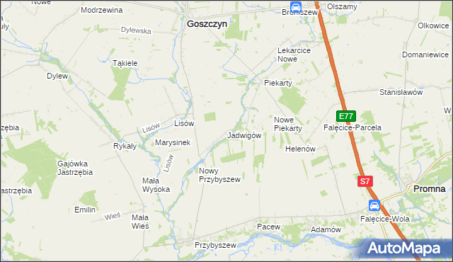 mapa Jadwigów gmina Promna, Jadwigów gmina Promna na mapie Targeo