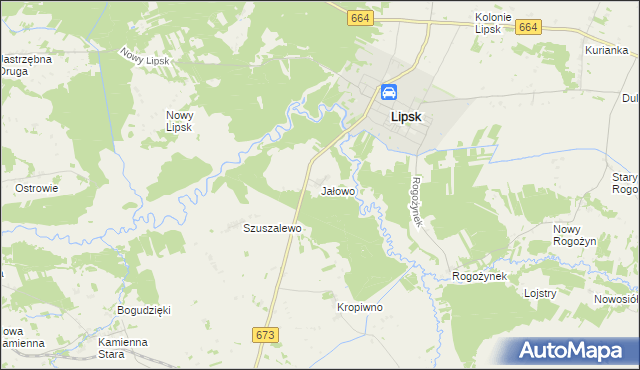 mapa Jałowo gmina Lipsk, Jałowo gmina Lipsk na mapie Targeo