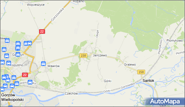 mapa Janczewo gmina Santok, Janczewo gmina Santok na mapie Targeo