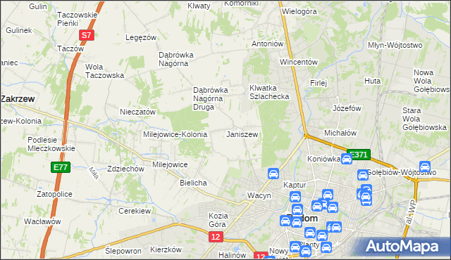 mapa Janiszew gmina Zakrzew, Janiszew gmina Zakrzew na mapie Targeo
