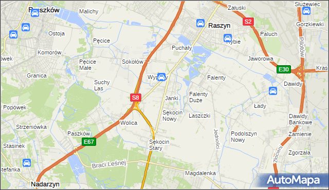 mapa Janki gmina Raszyn, Janki gmina Raszyn na mapie Targeo