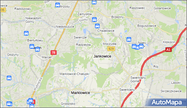 mapa Jankowice gmina Świerklany, Jankowice gmina Świerklany na mapie Targeo